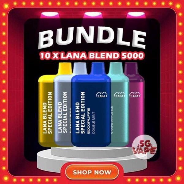 10 X LANA BLEND 5K PUFFS DISPOSABLE Package Include : 10 X LANA BLEND 5K PUFFS DISPOSABLE FREE DELIVERY The LANA BLEND 5000 Cheaper Set in our Singapore Store - SG VAPE JJ Ready Stock , Get it now with us and same day delivery ! Lana Blend Special 5000 Puffs  Vape  is a compact and stylish disposable vape kit that offers a convenient and satisfying vaping experience, it is perfect for those who prefer a simple yet stylish look. One of the standout features of the Lanabar 5000 is its flavor options. The device offers a range of flavors to choose from, each with its own unique taste profile. The flavors are well-balanced and do not contain any harsh or irritant ingredients, making for a smooth and enjoyable vaping experience. Whether you prefer sweet, fruity, or menthol flavors, the the Lanabar 5000 has something for everyone. Specifications : Puff : 5000 Puffs Nicotine : 3% Capacity : 13ml Battery : 850mAh Charging : Rechargeable with Type C ⚠️LANA BLEND 5K DISPSOABLE FLAVOUR LIST⚠️ Aloe Yogurt Mango Peach Ice Strawberry Mango Ice Grape Apple Ice Grape Honey Grape Bubblegum Double Mint Chrysanthemum Tea Ice Lemon Tea Sea Salt Lemon Tie Guan Yin Yakult SG VAPE COD SAME DAY DELIVERY , CASH ON DELIVERY ONLY. ORDER BEFORE 5PM , SAME DAY NIGHT SLOT 20:00 PM – 23:00 PM RECEIVED PARCEL. TAKE BULK ORDER /MORE ORDER PLS CONTACT US : SGVAPEJJ VIEW OUR DAILY NEWS INFORMATION VAPE : SGVAPEJJ