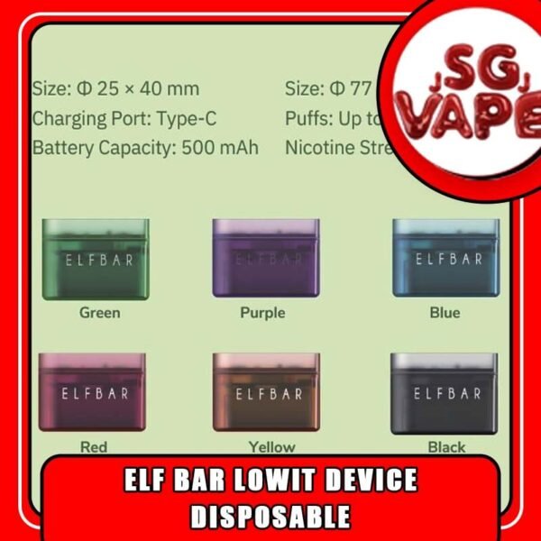 ELF BAR LOWIT DEVICE - SGVAPEJJ Get your Elf Bar LOWIT Device  Disposable with our SG VAPE JJ - Singapore online store! Stop smoking with ElfBar today! Meet the ElfBar LOWIT Disposable Pod Battery, available in six stylish colors and equipped with a convenient USB Type-C charging port. Whether you’re a vaping newbie or an experienced enthusiast, this device combines aesthetics and practicality for an enhanced vaping experience. Say farewell to the inconvenience of refills and recharges and enjoy both style and performance with ElfBar LOWIT. ⚠️ELF BAR LOWIT 12000 BATERRY DEVICE AVAILABLE COLOR⚠️ Black Blue Green Purple Red Yellow SG VAPE COD SAME DAY DELIVERY , CASH ON DELIVERY ONLY. ORDER BEFORE 5PM , SAME DAY NIGHT SLOT 20:00 PM – 23:00 PM RECEIVED PARCEL. TAKE BULK ORDER /MORE ORDER PLS CONTACT US : SGVAPEJJ VIEW OUR DAILY NEWS INFORMATION VAPE : SGVAPEJJ