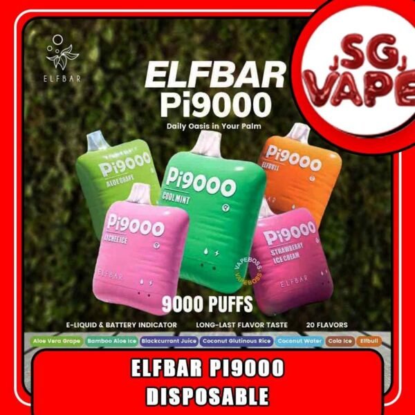 ELF BAR PI9000 / 9K DISPOSABLE - SGVAPEJJ The Elf Bar PI9000 / 9K is a type of disposable vape device. Disposable vapes are pre-filled, single-use electronic cigarettes that come pre-charged and pre-filled with e-liquid. This disposable vape also offers a whopping 9000 puffs per device. It is a great option for vapers who want a long-lasting and convenient vaping experience. It features a pre-filled 18 mL e-liquid cartridge with a 50mg nicotine salt concentration. It also has a built-in mesh coil that produces flavorful and satisfying vapor. Specification : Nicotine 50mg (5%) Approx. 9000 puffs Rechargeable Battery (Type C Port) ⚠️ELF BAR PI 9000 DISPOSABLE FLAVOUR LIST⚠️ Bamboo Aloe Ice Yakult Ice Juicy Peach Strawberry Juicy Peach Elf Dream Peach Ice Cream Peach Mango Watermelon Long Jing Tea Peach Oolong Strawberry Mango Lychee Ice Mango Yakult Cool Mint Coconut Water Tie Guan Yin Aloe Grape Lime Cactus Blackcurrant Juice Sirap Rose Elf Bull Strawberry Ice Cream Koko Milk Triple Mango Cola Ice SG VAPE COD SAME DAY DELIVERY , CASH ON DELIVERY ONLY. ORDER BEFORE 5PM , SAME DAY NIGHT SLOT 20:00 PM – 23:00 PM RECEIVED PARCEL. TAKE BULK ORDER /MORE ORDER PLS CONTACT US : SGVAPEJJ VIEW OUR DAILY NEWS INFORMATION VAPE : SGVAPEJJ