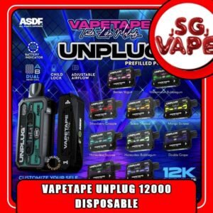 VAPETAPE UNPLUG 12K / 12000 Disposable BY ASDF The Vapetape Unplug 12K / 12000 disposable vape is by ASDF , provides an excellent vaping experience with a 12,000 puffs capacity. For ease of use and diversity, this disposable system combines with a 5% nicotine context and type C charghing port. Its creative design prioritises portability and ease of use while offering a fulfilling vaping experience. Users looking for a longer lasting choice without the inconvenience of refills or recharges may enjoy a customisable and controlled vaping experience with this device's features including adjustable airflow and a battery indicator. Vapetape Unplug 12K Disposable in our Vape Singapore - SGVAPE JJ Ready Stock , Get it now with us and same day delivery ! Specification: Puffs : 12000 puffs Volume : 21ML Flavour Charging : Rechargeable with Type C Coil : Mesh Coil Fully Charged Time : 25mins Nicotine Strength : 5% ⚠️VAPETAPE UNPLUG 12K FLAVOUR LINE UP⚠️ Berries Yogurt Blackcurrant Berries Blackcurrant Bubblegum Double Grape Honeydew Bubblegum Honeydew Slurpee Mango Slurpee Solero Tropical Strawberry Grapple Watermelon Bubblegum Choco Mint Candy Grape Pear Orange Mango Guava Pineapple Apple Ribena Lychee SG VAPE COD SAME DAY DELIVERY , CASH ON DELIVERY ONLY. ORDER BEFORE 5PM , SAME DAY NIGHT SLOT 20:00PM – 23:00PM RECEIVED PARCEL. TAKE BULK ORDER /MORE ORDER PLS CONTACT US : SGVAPEJJ VIEW OUR DAILY NEWS INFORMATION VAPE : SGVAPEJJ