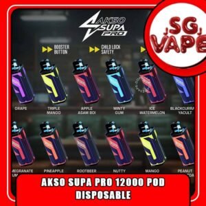 AKSO SUPA PRO CARTRIDGE POD 12K / 12000 DISPOSABLE - SG VAPE JJ The AKSO SUPA PRO CARTRIDGE POD 12000 / 12k DISPOSABLE Vape in our SGVAPEJJ ready stock on sale , get it now with us and same day delivery ! Experience vaping with the epitome of AKSO Supa 12000 close pod systems. It has the power of advanced chip sets to elevate your satisfaction with the booster button, and ensures safety with the child lock feature . Stay informed with precise indicators for battery and liquid levels. Your ultimate vaping journey awaits! Stay tuned! What makes AKSO SUPA PRO are different than the other device because it came with Chip Set System which will show you accurate level of flavour indicator. delivers a great flavoring, a satisfying draw and the indicator; They feel really good in the hand as ergonomic shape to hold and vape with. (by Vapesg , sgvapejj.com) Specification : 12ml eliquid Chip set tech Type c rechargeable Blue LED : Unlock and boost (Press the button to boost experience) Blue and green LED: Child lock (Press button for 3 second) ⚠️AKSO SUPA PRO 12000 CARTRIDGE FLAVOUR LIST⚠️ Apple Asam Boi Blackcurrant Yakult Grape Ice Watermelon Mango Lime Minty Gum Nutty Tobacco Peanut Butter Toast Pineapple Mango Pomegranate Plum Guava Rootbeer Triple Mango Strawberry Hami Melon Mango Nata De Coco Strawberry Vanilla Custard Pina Watermelon Strawberry Zesty Grape Watermelon Grape Mango Mangosteen Lychee Longan Grape Gum Passion Grape Honeydew Blackcurrant SG VAPE COD SAME DAY DELIVERY , CASH ON DELIVERY ONLY. ORDER BEFORE 5PM , SAME DAY NIGHT SLOT 20:00 PM – 23:00 PM RECEIVED PARCEL. TAKE BULK ORDER /MORE ORDER PLS CONTACT US : SGVAPEJJ VIEW OUR DAILY NEWS INFORMATION VAPE : SGVAPEJJ