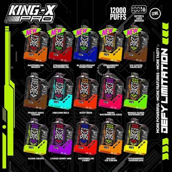KING X PRO 12K / 12000 PUFFS DISPOSABLE The KING X PRO 12K / 12000 Disposable Vape in our Vape Singapore - SG VAPE JJ Ready Stock , Get it now with us and same day delivery . The King-X Pro 12000 is a high-capacity vape device offering approximately 12000 puffs. With a nicotine concentration of 50mg (5%), it features a child-lock safety mechanism and a booster button for enhanced vaping experiences. This rechargeable pod device comes with a rechargeable battery and a charging port, ensuring convenience and longevity in use. Offering a prolonged vaping experience, it's designed for those seeking extended use without the hassle of frequent replacements. Specifition : Nicotine 50mg (5%) Approx. 12000 puffs Child-Lock Safety Booster Button Rechargeable Battery Charging Port: Type-C ⚠️KING X PRO 12K PUFFS DISPOSABLE FLAVOUR⚠️ Fresh Watermelon Juice Solero Ice Cream Peanut Butter Choco Strawberry Cheesecake Lychee Berries Rootbeer Guava Grape Watermelon Candy Mango Guava Watermelon SG VAPE COD SAME DAY DELIVERY , CASH ON DELIVERY ONLY. ORDER BEFORE 5PM , SAME DAY NIGHT SLOT 20:00 PM – 23:00 PM RECEIVED PARCEL. TAKE BULK ORDER /MORE ORDER PLS CONTACT US : SGVAPEJJ VIEW OUR DAILY NEWS INFORMATION VAPE : SGVAPEJJ