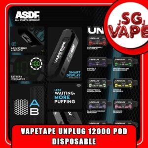 VAPETAPE UNPLUG POD 12K / 12000 DISPOSABLE The Vapetape Unplug pod 12k / 12000 Disposable in our Vape Singapore – SG VAPE JJ Ready Stock , Get it now with us and same day delivery ! The Vapetape Unplug Pod is Cartridge Prefilled from ASDF VAPE also . When get a Pod need a Starter Kit first . Specification: Puffs : 12000 puffs Volume : 21ML Flavour Charging : Rechargeable with Type C Coil : Mesh Coil Fully Charged Time : 25mins Nicotine Strength : 5% ⚠️VAPETAPE UNPLUG POD 12K PUFFS DISPOSABLE FLAVOUR⚠️ Berries Yogurt Blackcurrant Berries Blackcurrant Bubblegum Double Grape Honeydew Bubblegum Honeydew Slurpee Mango Slurpee Strawberry Grapple Solero Tropical Watermelon Bubblegum Choco Mint Candy Grape Pear Orange Mango Guava Pineapple Apple Ribena Lychee SG VAPE COD SAME DAY DELIVERY , CASH ON DELIVERY ONLY. ORDER BEFORE 5PM , SAME DAY NIGHT SLOT 20:00PM – 23:00PM RECEIVED PARCEL. TAKE BULK ORDER /MORE ORDER PLS CONTACT US : SGVAPEJJ VIEW OUR DAILY NEWS INFORMATION VAPE : SGVAPEJJ