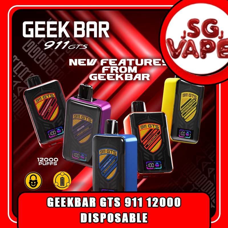 GEEKBAR 911 GTS 12K / 12000 PUFFS DISPOSABLE - SG VAPE JJ This GEEKBAR GTS 911 12k / 12000 disposable pod boasts a cutting-edge design, featuring a smart screen indicator that displays both battery and e-liquid balance percentages. With this user-friendly innovation, you're always in control of your vaping session. Discover out signature Aloe Honeydew flavor, alongside popular options like GEEKBAR 12000 ChocoMocha , Grape Honeydew , Grape Lychee , Mango Berries , Mango Pineapple , and Peanut Butter . For those craving extra sweetness, you can also enjoy Strawberry Lime or Watermelon Kiwi Guava flavors. Specifition : Puffs : 12,000 Battery Capacity : Type-C Rechargeable Nicotine Strength : 5% Charging Time : Roughly 10 min - 15 min ⚠️GEEKBAR GTS 911 12000 FLAVOUR LINE UP⚠️ Aloe Honeydew ChocoMocha Grape Honeydew Grape Lychee Mango Berries Mango Pineapple Peanut Butter Strawberry Lime Vanilla Cream Puffs Watermelon Kiwi Guava SG VAPE COD SAME DAY DELIVERY , CASH ON DELIVERY ONLY. ORDER BEFORE 5PM , SAME DAY NIGHT SLOT 20:00PM – 23:00PM RECEIVED PARCEL. TAKE BULK ORDER /MORE ORDER PLS CONTACT US : SGVAPEJJ VIEW OUR DAILY NEWS INFORMATION VAPE : SGVAPEJJ