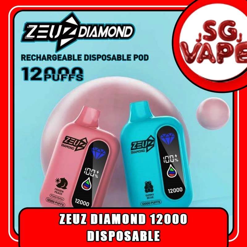 ZEUZ DIAMOND 12K / 12000 PUFFS DISPOSABLE - SGVAPEJJ VAPE SINGAPORE The Zeuz Diamond 12000 / 12K Puffs Disposable ready stock in Vape Singapore on sale. New production from Zeus vape Sg. Get it now with us and same day delivery! This Vape Disposable comes with 20+ Plus flavours. The top 5 best seller flavour are Tie Guan Yin,Double Mint, Sirap Bandung, Sour Bubblegum and Honeydew Melon. Zeuz 12k Puffs remain cooling level better than with as Zeuz bar 9100 / Zeuz Pen 6000 . Specifications: Nicotine : 3% 30mg Capacity 14ml Approx. 12000 Puffs Rechargeable 550mAh Battery Type C Port ⚠️ZEUZ DIAMOND 12000 DISPOSABLE FLAVOUR LIST⚠️ Hot Series Gummy Bear Sour Bubblegum Mixed Berry Rootbeer Watermelon Bubblegum Sirap Bandung Solero Ice Cream Grape Apple Power Bull Classic Tobacco Cold Series Grape Bubblegum Watermelon Lemon Tie Guan Yin White Grape Oolong Tea Frozen Peach Coke Strawberry Watermelon Double Mint Amazing Mango Watermelon Ice Honeydew Melon Ice Lychee Sour apple SG VAPE COD SAME DAY DELIVERY , CASH ON DELIVERY ONLY. ORDER BEFORE 5PM , SAME DAY NIGHT SLOT 20:00 PM – 23:00 PM RECEIVED PARCEL. TAKE BULK ORDER /MORE ORDER PLS CONTACT US : SGVAPEJJ VIEW OUR DAILY NEWS INFORMATION VAPE : SGVAPEJJ